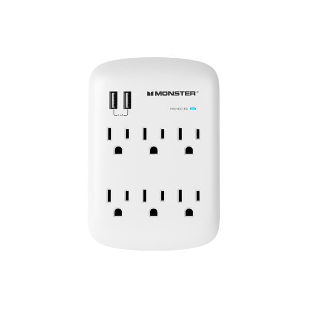 Monster 3001089 Just Power it Up 1200J 6 Outlets Wall Tap Design Surge Protector
