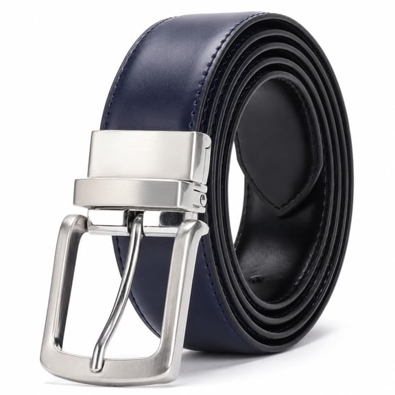 Men's Reversible Genuine Leather Belt, 1.38" Wide 2-in-1 Dress Belt with 360° Rotating Pin Buckle, Adjustable Business Casual Belt, Blue Brown Coffee, Sizes 33"-43" - TRISJEM