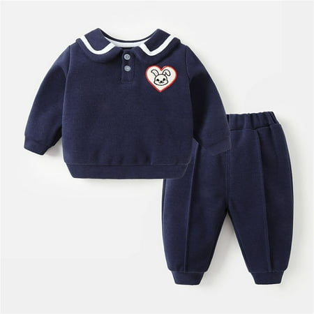 

Hunpta Infant Child Kids Toddler Baby Boys Girls Long Sleeve Cute Cartoon Embroidered Sweatshirt Pullover Tops Solid Trousers Pants Outfit Set 2PCS Clothes