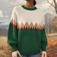 thumbnail image 2 of sususu Womens Fair Isle Sweater Oversized Knitted Sweaters Long Sleeve Boat Neck Colorful Loose Pullover Jumper Tops,A05-Green,XXXL, 2 of 6