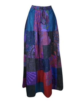 Mogul Women Vintage Assorted Patchwork Skirt Bohemian Cotton Summer Indian Skirts S/M