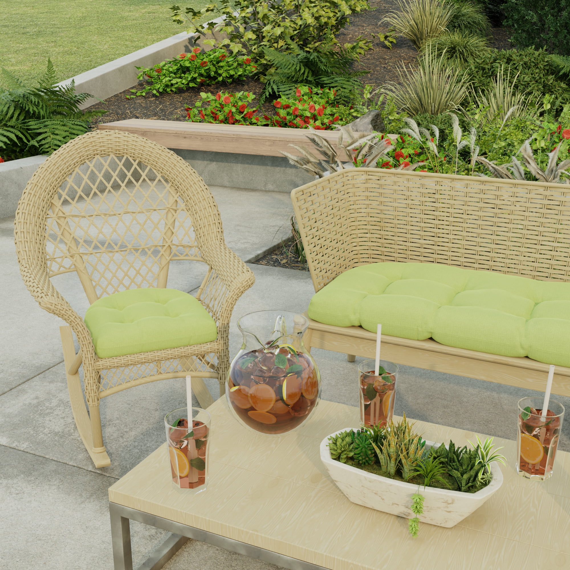 Jordan Manufacturing 19" x 19" McHusk Leaf Green Crosshatch Square Tufted Contoured Crosshatch Outdoor Wicker Seat Cushion (2 Pack)