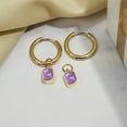 thumbnail image 2 of JeenMata Aros de 2 Quilates con Bisel de Amatista y Corte Esmeralda, Piedra Natal de Febrero, Chapados en Oro Amarillo, 2 of 8