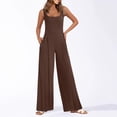 thumbnail image 2 of HBFAGFB Jumpsuits for Women Square Neck Ribbed Wide Leg Sleeveless High Waist Pant Rompers Coffee Size S, 2 of 9