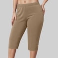 thumbnail image 2 of zaveiop Plus Size Yoga Pants for Women Casual Elastic Waisted Compress Stretchy Pant Solid Color Skinny Comfy Oversize Cropped Pant (Z-Khaki, 5XL), 2 of 3