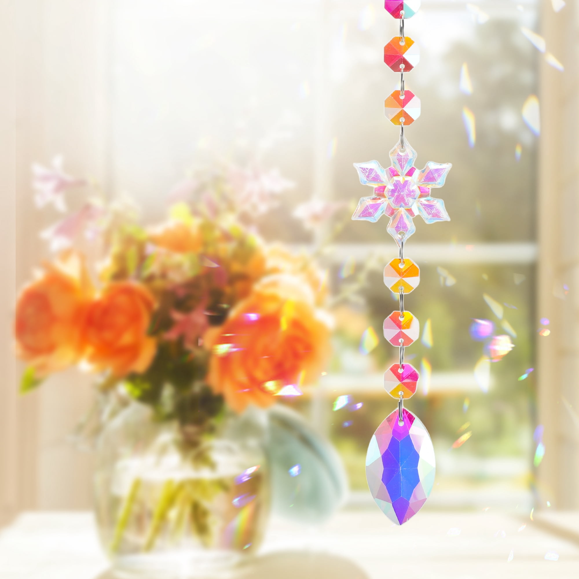 Unique Bargains Sun Catcher Crystal Wind Whirl for Indoor Hanging Silver 10.63"