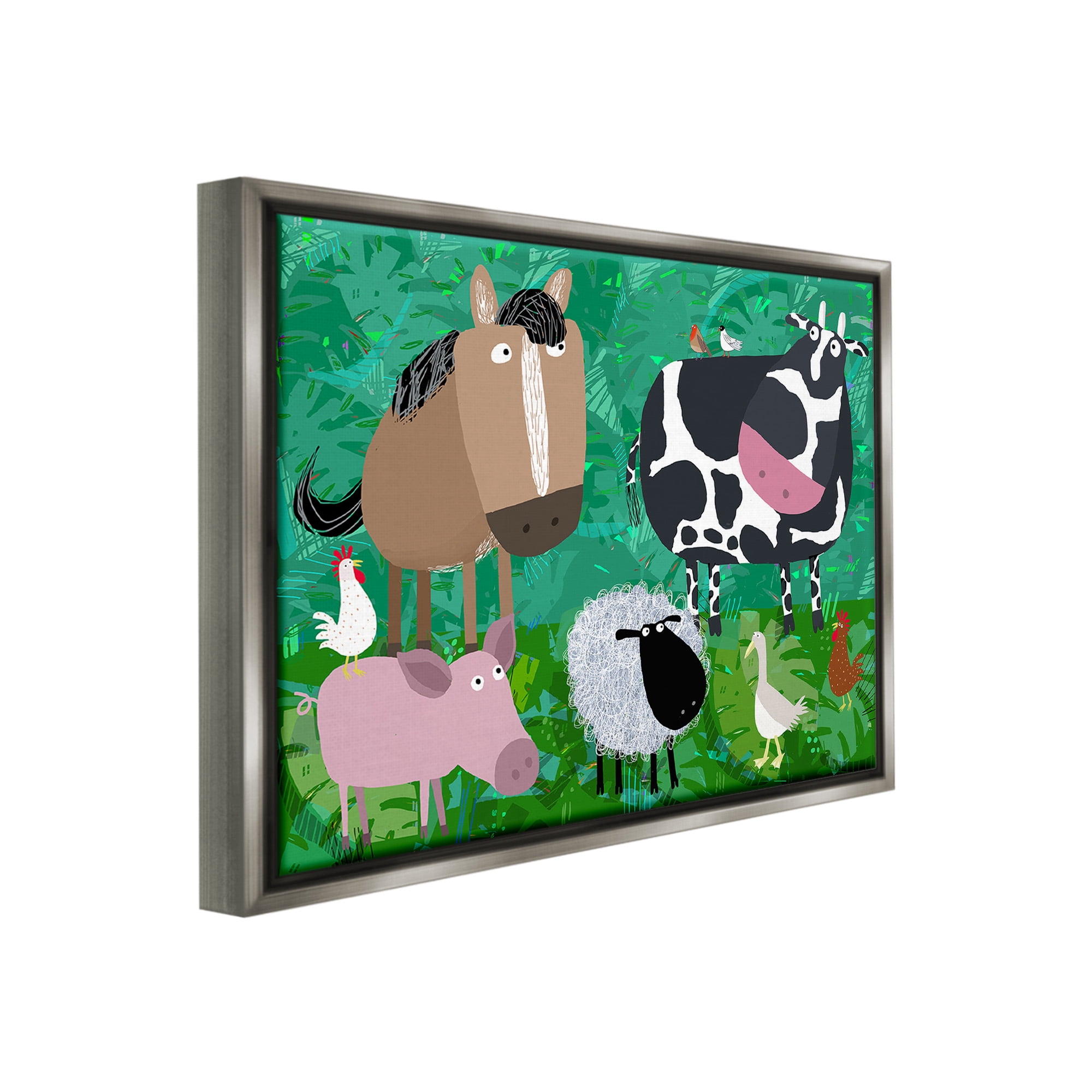 Stupell Industries Farm Animals & Leaves Animals & Insects Painting Gray Floater Framed Canvas Art Print Wall Art, 31 x 25