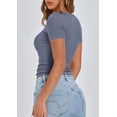 thumbnail image 3 of PRETTYGARDEN Women's Spring Summer Short Sleeve Tops Ribbed Henley Button Slim Fit Basic Casual T Shirts Blouse Clothing, 3 of 10