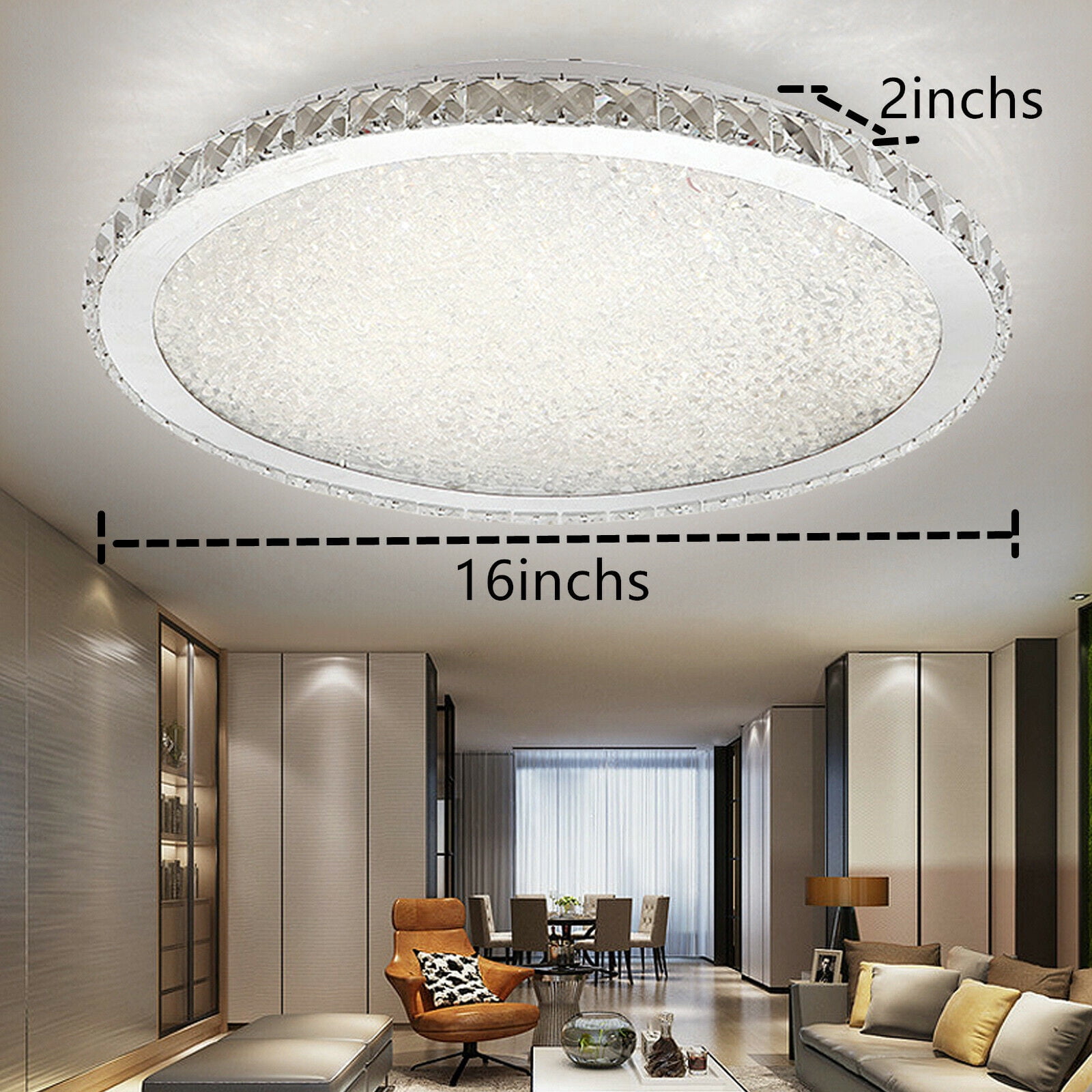 30W Crystal LED Ceiling Light Fixture Pendant Lamp Flush-Mount Chandelier for Kitchens, Living Rooms