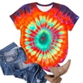 thumbnail image 4 of Mifsaly Tie-Dye Cotton T-Shirt for Women Short Sleeve Crew Neck Casual Summer Tops Colorful Print Lightweight Breathable Casual Blouse XXL, 4 of 6