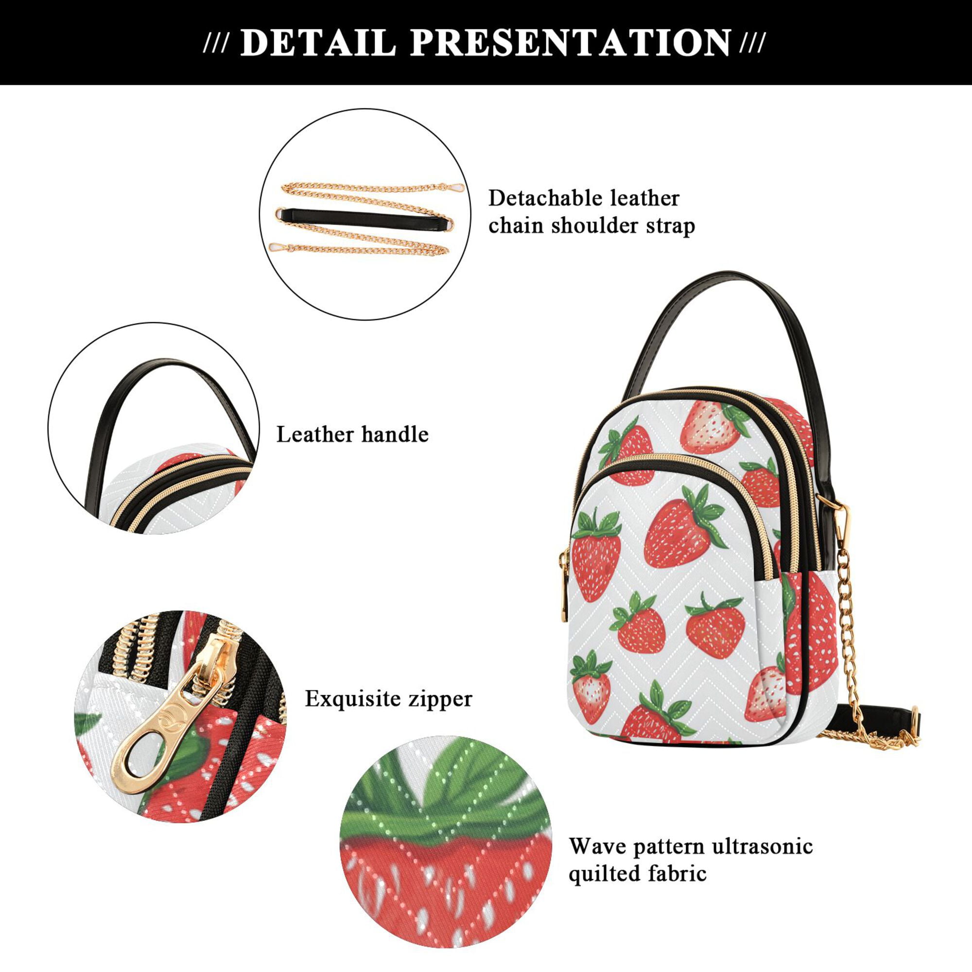 FORMRS Crossbody Bag for Women Quilted Travel Shoulder Cell Phone Purse with Chain Strap Handbag, Strawberry
