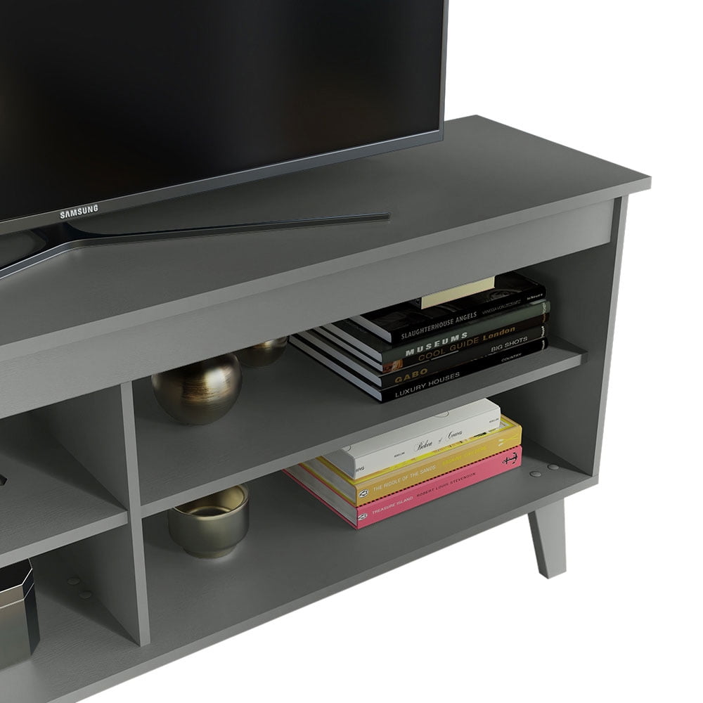 Madesa Compact TV Stand Cabinet with 4 Shelves and Cable Management for 50, 55 Inch TV Media Storage Unit Living Room and Bedroom Modern Wooden Television Media Console - Grey