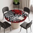 thumbnail image 2 of Red Grey Chrysanthemum Round Fitted Tablecloth with Elastic Edge, Waterproof Table Cloth Table Cover for 36"-44" Tables, Farmhouse Botanical Floral Modern Tablecloths for Dining Picnic Indoor Outdoor, 2 of 9
