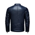 thumbnail image 3 of Men's Racing Apparel Contrast Color Coat Stand Collar PU Leather Jacket, 3 of 7