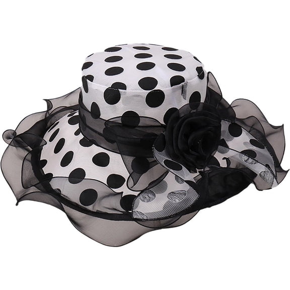 Jiibva Europe Style Sun Hat Women Organza Polka Dots Hat Wide Brim Floral Hat Elegant Spring Cap UV Protection Caps for Travel