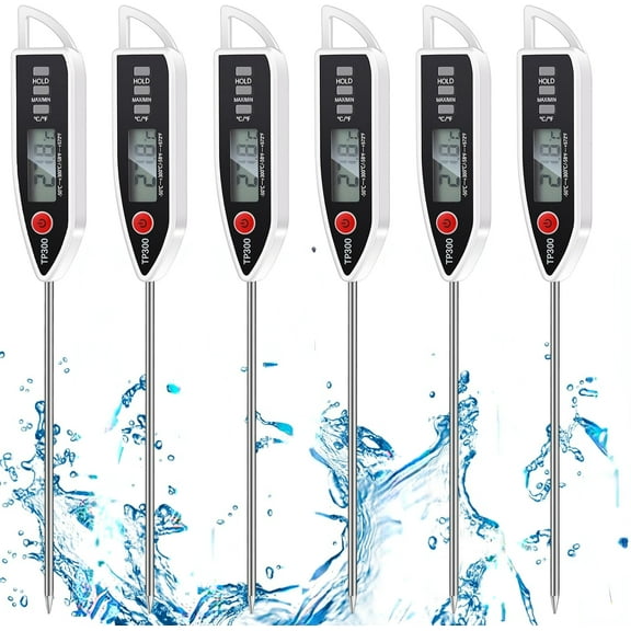 6 Set Waterproof Food Thermometer for Water, Liquid, Candle and Cooking Digital Meat Thermometer with Long Probe Instant Read for Kitchen BBQ Grill Candy(White)