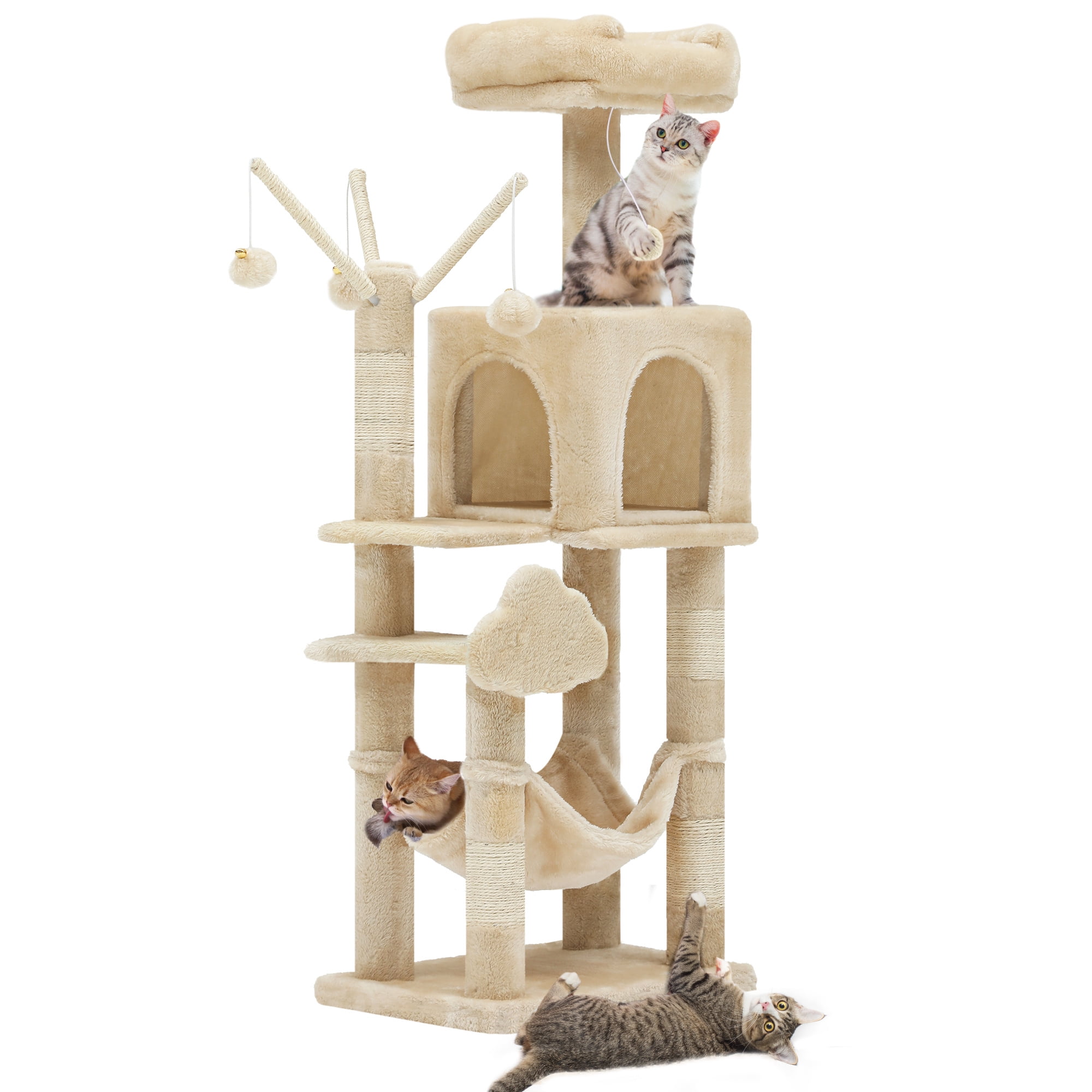 Uforic 44" Cat Tree Tower with Scratch Posts, Condo, Hammock & Toys, Beige