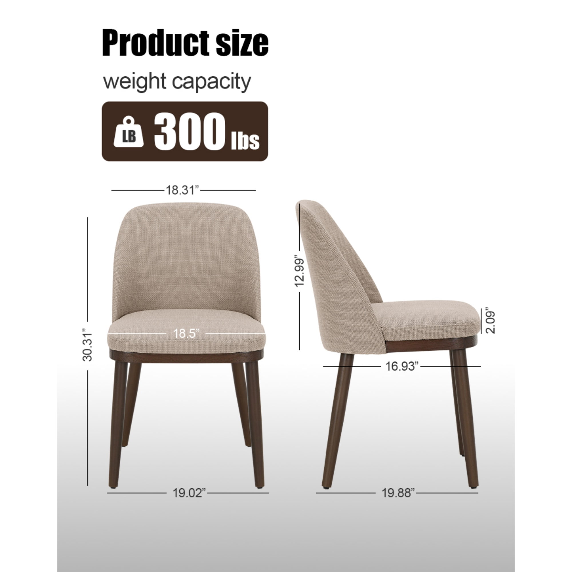 EOP Modern Upholstered Dining Chairs Set of 2, Wooden Dining Side Chairs with Curved Backrest, Armless Kitchen Chairs for Dining Room & Restaurant, Camel