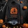 thumbnail image 5 of Women's Vintage Washed Halloween Sweatshirt, Yes I Can Drive A Stick Witch Moon Graphic Oversized Crewneck Long Sleeve Casual Pullover, 5 of 6
