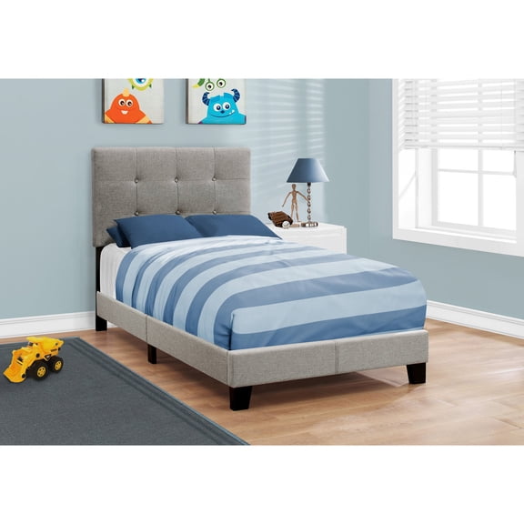 Monarch Specialties Adult Queen Upholstered Bed with Tufted Headboard, Grey