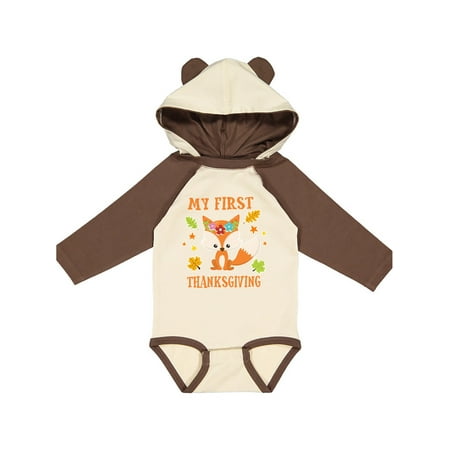 

Inktastic My First Thanksgiving with Fall Fox and Leaves Gift Baby Boy or Baby Girl Long Sleeve Bodysuit