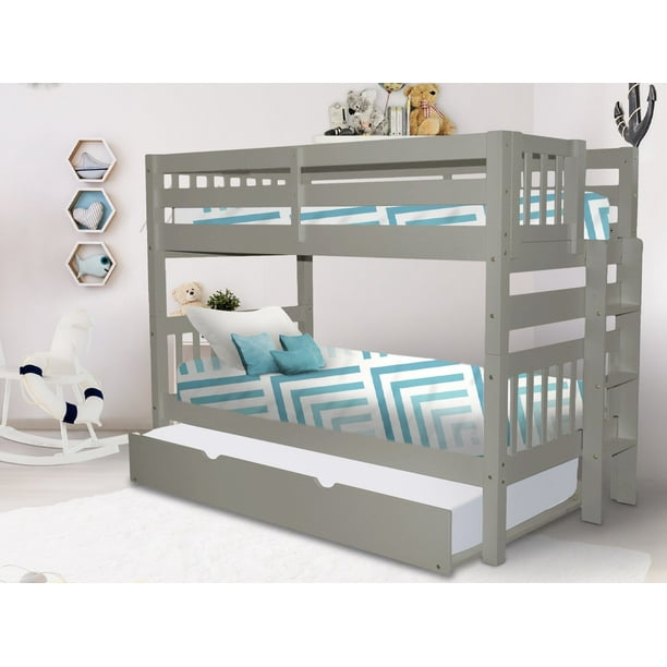 Bedz King Bunk Beds Twin over Twin Mission Style with End Ladder and a
