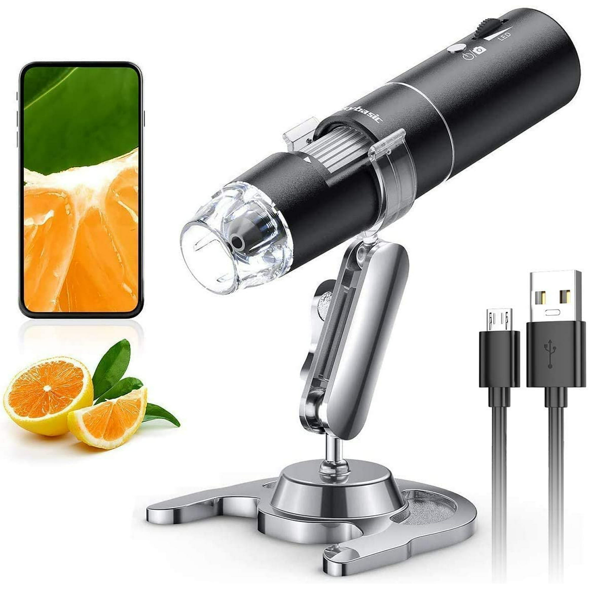 Microscope numérique sans fil, mini microscope portable USB avec  grossissement de 50x à 1000x, 8 lumières LED WiFi avec Android, iPhone,  iPad