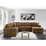 123" Brown Oversized U-Shaped Sectional Sofa with Storage Chaise - Comfy Couch with 4 Throw Pillows, Pull-Out Bed Option, Perfect for Large Living Spaces and Dorms