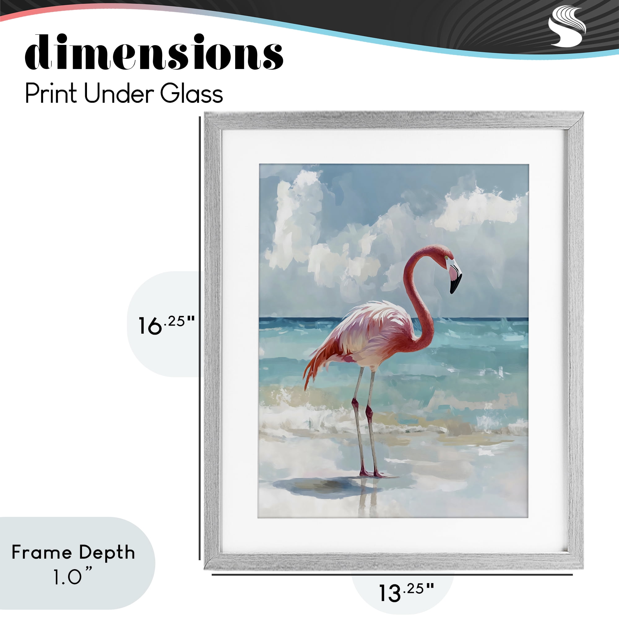 Stupell Industries Flamingo At Shore Gray Framed Print Under Glass, design by The Prints Vibe
