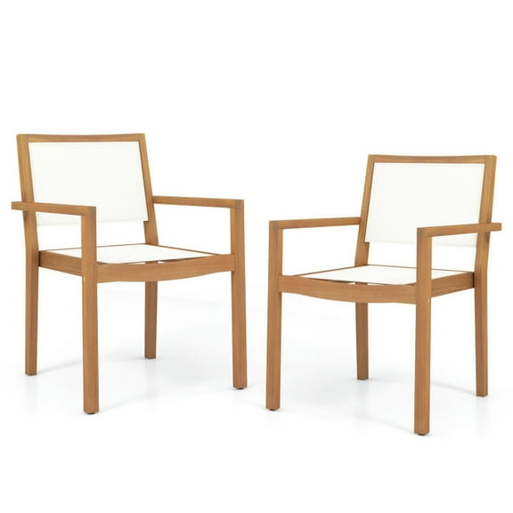 Spaco Stackable Outdoor Dining Chair Set of 2 with Acacia Wood Frame, Outdoor Lounge Chairs, Patio Chair, Outdoor Patio Furniture
