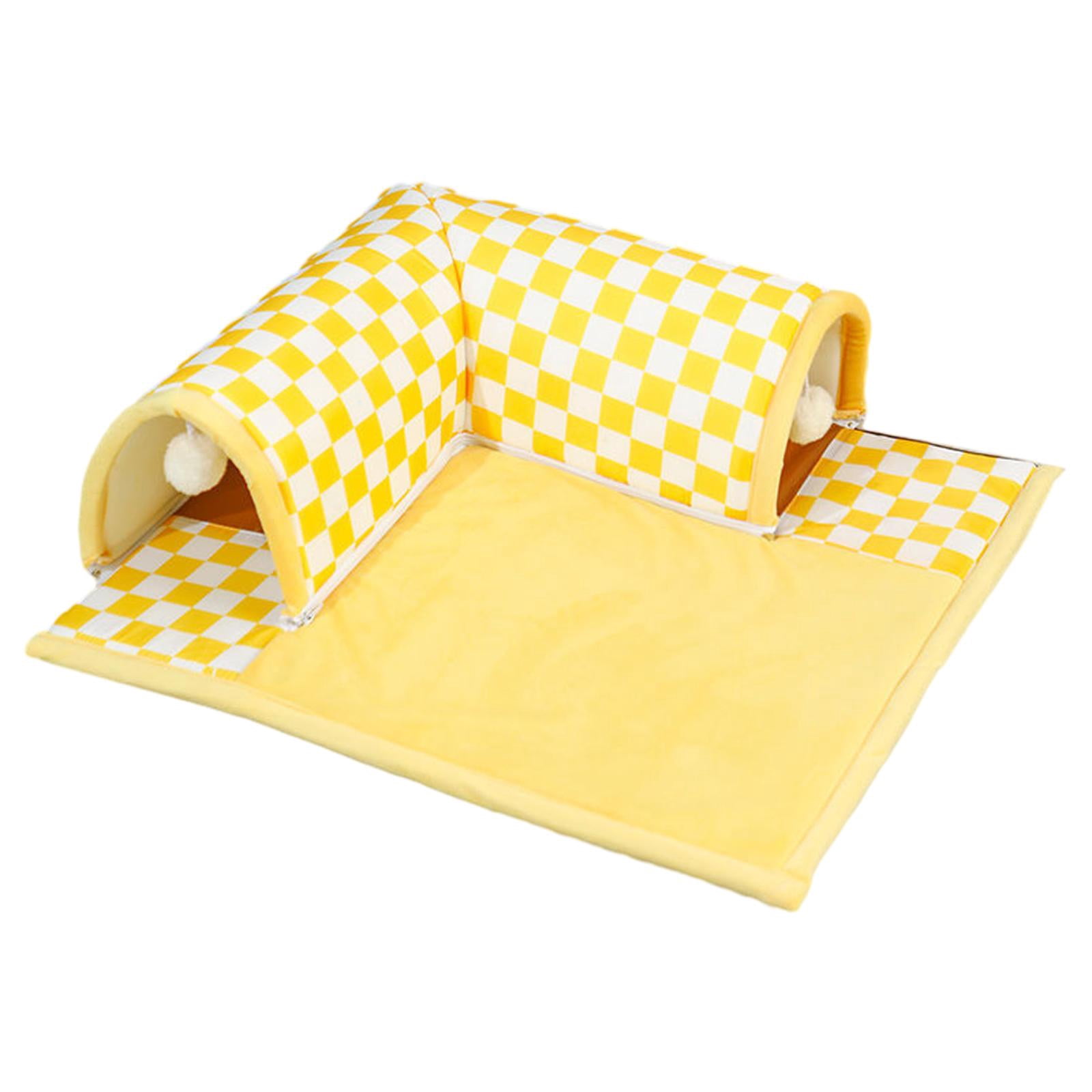 EHJRE Cat Tunnel And Bed Toy Interactive Breathable Kitty Training Playing Hut Play Center for Rabbit Hamster Small Animals Outdoor XL yellow