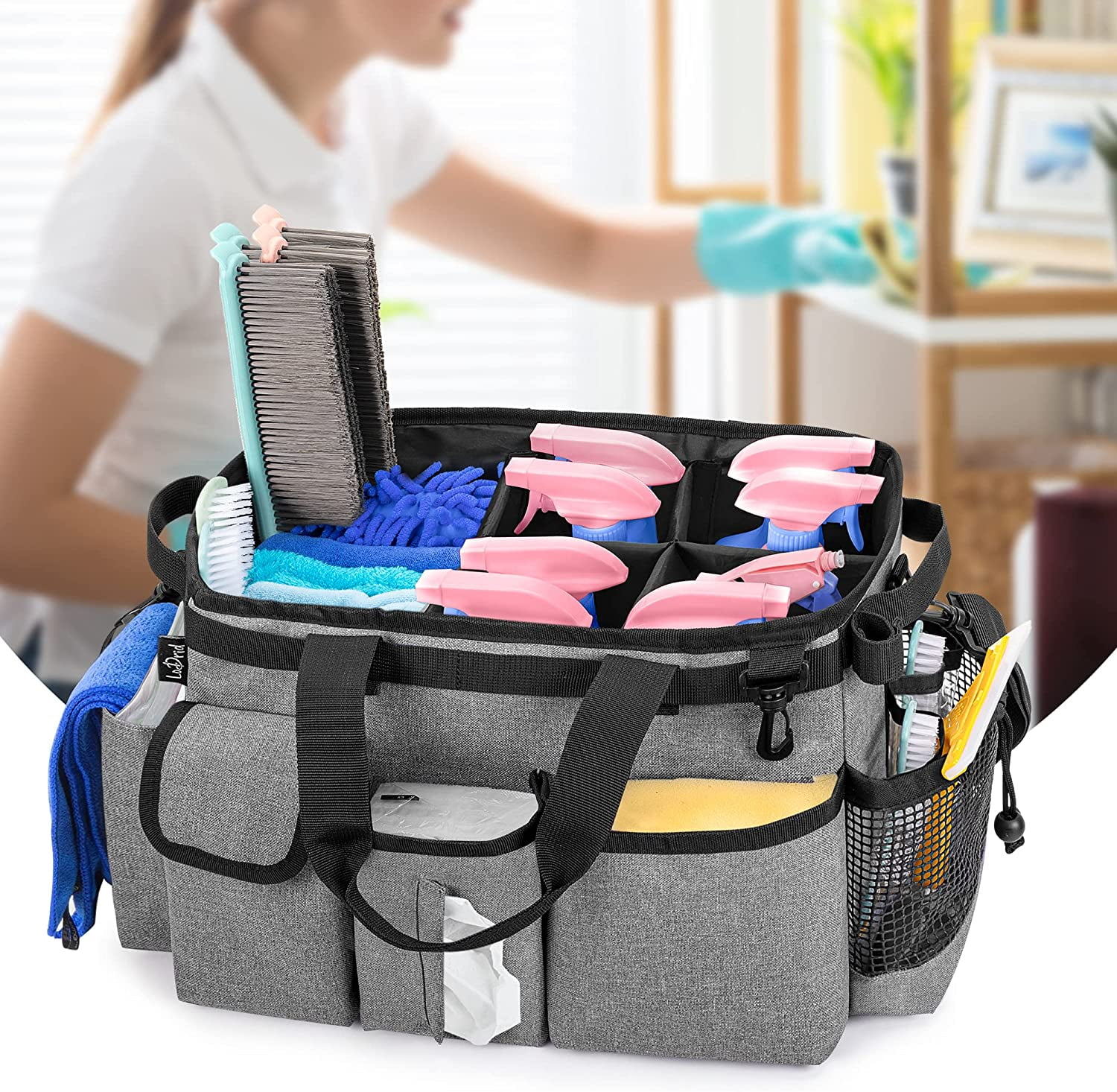 Large Wearable Cleaning Caddy Bag with Handle, Portable Organizer Cleaning  Supplies Organizer Bag with Shoulder & Waist Straps for Travel Bedroom