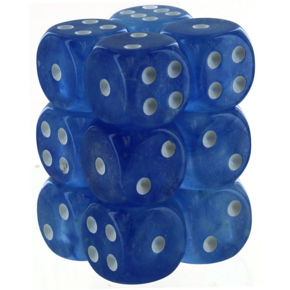 Chessex Borealis 16mm d6 Sky Blue/White Luminary Dice Block (12 dice) (27786)