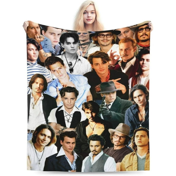 Johnny Depp Blanket Soft and Warm Lightweight Fluffy Throws Blankets Rug Carpet Gift for Beach Yoga Bedroom Living Room Decoration Sofa Camping Trip Dorm Decor All Season