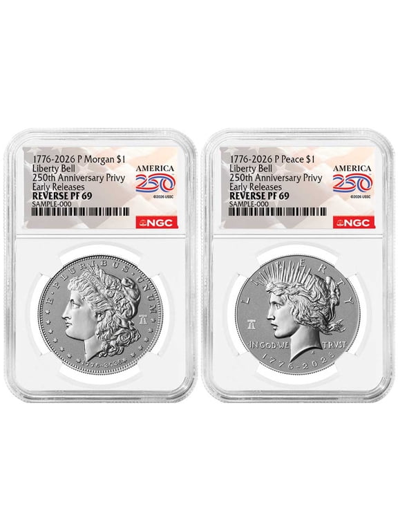 2pc Set - 2026-P Reverse Proof $1 Morgan and Peace Silver Dollar NGC PF69 ER American 250th Anniversary Label