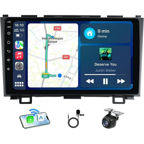 for Honda CRV Radio 2007-2011 : 4 Core 64G 9 Inch Touch Screen Stereo Head Unit Replacement with Wireless Carplay Android Auto Bluetooth GPS 5G WiFi FM SWC Mirror Link Backup Camera