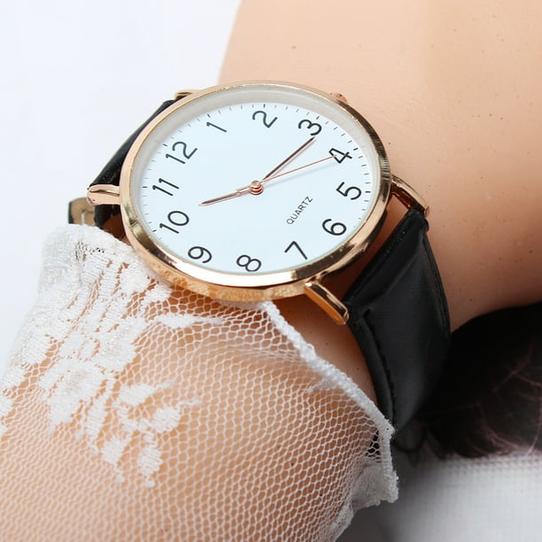 Reloj de pulsera de cuarzo de cuero de moda de negocios unisex