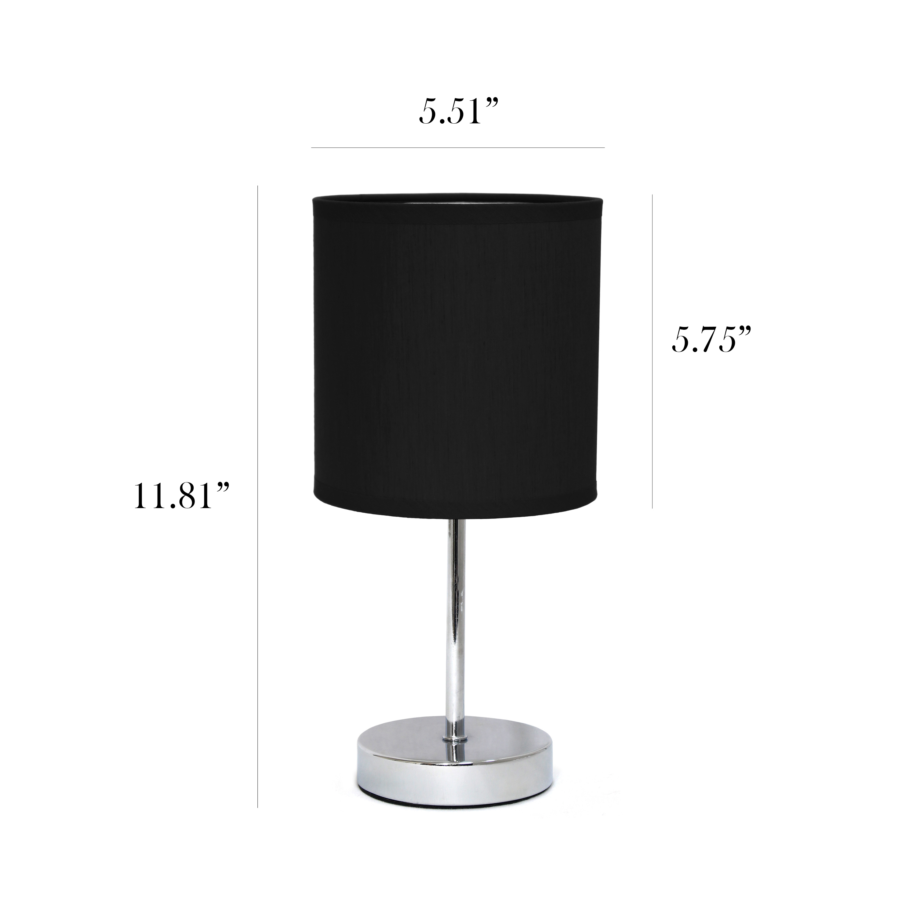 Simple Designs 11.81" 2-Pack Basic Chrome Mini Table Lamp Set with Fabric Shades, Black - image 3 of 6