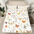 thumbnail image 2 of Manfei Vintage Butterflies Twin Sheet Sets,Rustic Framhouse Cabin Twin Fitted Sheet,White Brown Flat Sheet For Girls,Ultra Soft Home Decor,3-Piece, 2 of 7