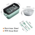 thumbnail image 1 of Double Microwave Bento Box Portable Sealed Crisper Box High Temperature Resistant Compartmentalized Lunch Box Stainless-green, 1 of 6