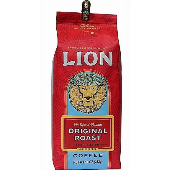 Lion Coffee Medium Roast Ground Coffee, Hawaiian Coffee Beans, Original Flavor, 10 oz