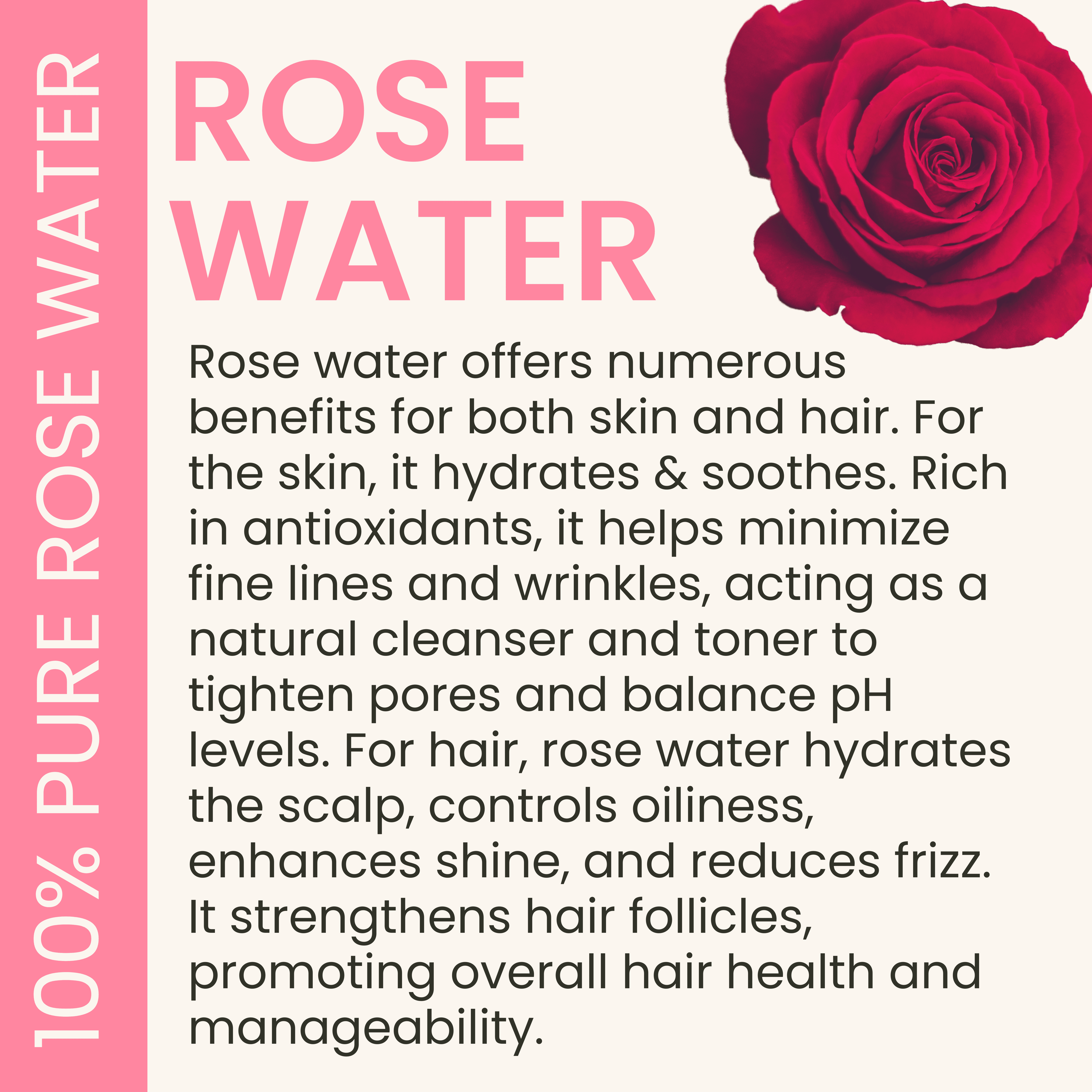 Rose Water Facial Toner - Alcohol-Free Vegan All Natural Refreshing for Face and Hair - Uplifts, Calming & Soothing for All Skin Types - 32oz