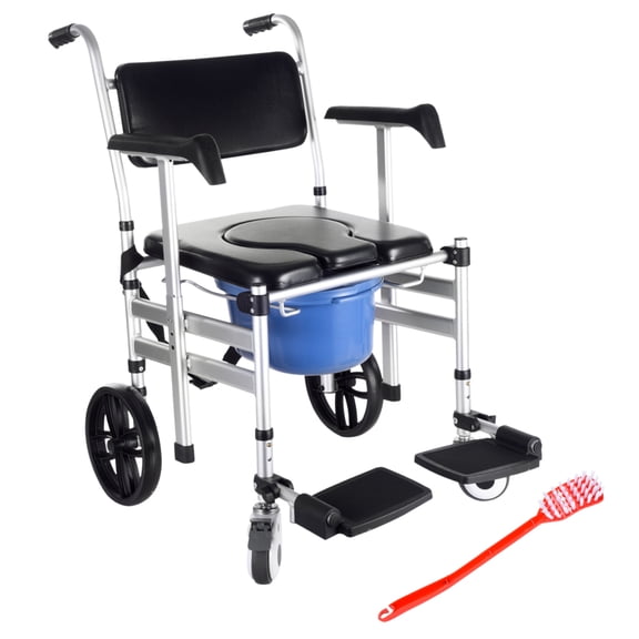 Shower Commode Wheelchair with 2 Lockable Wheels, Footrests, Flip-up Arms, 308 LBS Capacity, Commode Chair for Adults Seniors