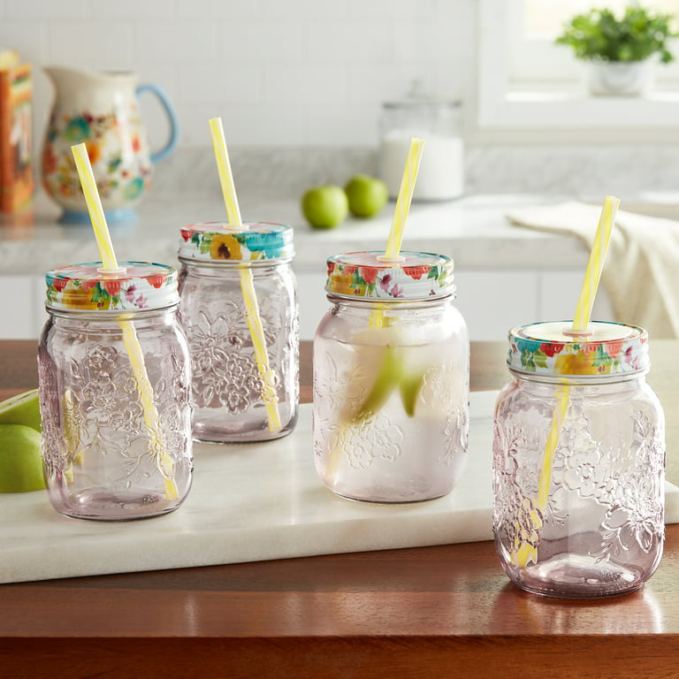 Mason Jar Drink Glasses With Rose Cut With Lid (12)
