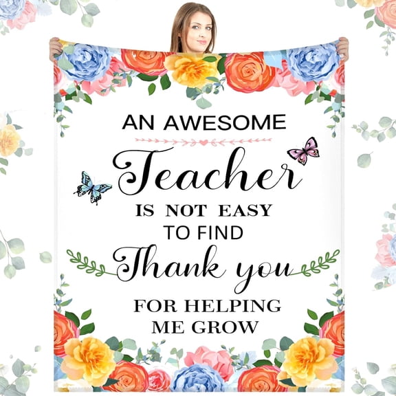 Teacher Throw Blanket Birthday Gift for Women 60''x50'' Teachers Appreciation Blanket Thank You Graduation Present Idea Soft Flannel Blanket for Teacher's Day School Retirement(Floral)