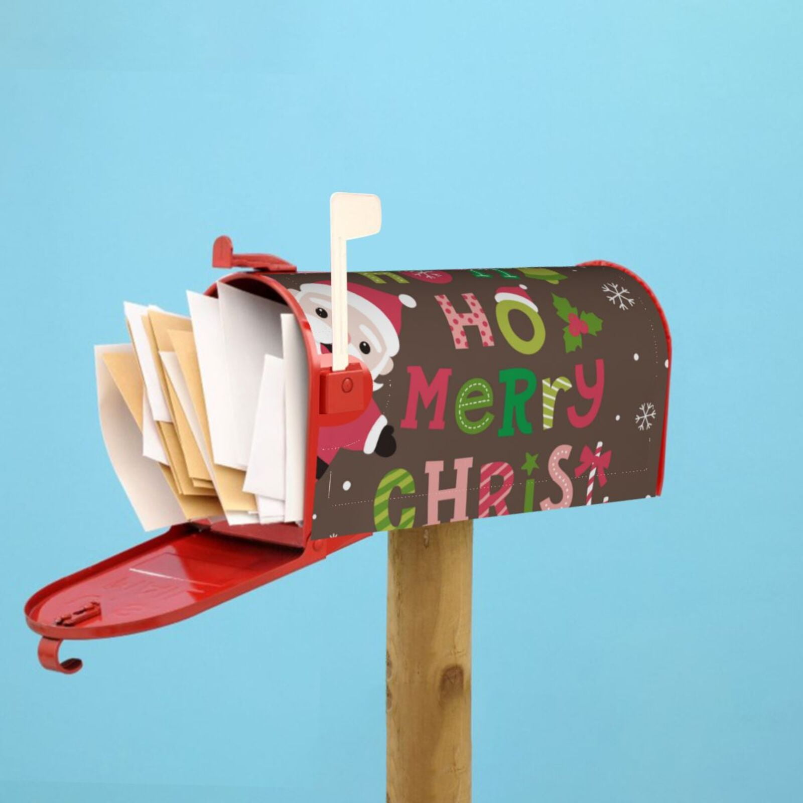 Logiee Ho Ho Ho Merry Christmas Print Post Letter Box Wrap Decor, Mailbox Cover Suitable for Standard Mailbox and Large Size Mailbox,Outdoor Yard Decoration-25.5x21 in