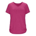 thumbnail image 5 of Women Short Sleeve Solid Color T Shirts Basic V Neck Tops with Side Shirring Shirt Spring Fashion Tunic Tees, 5 of 9
