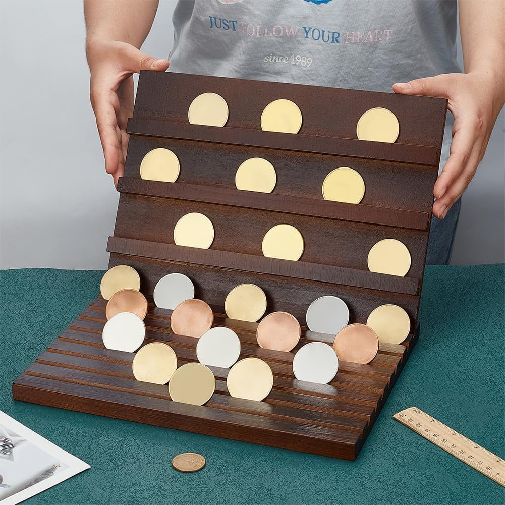 Challenge Coin Display Stand Wood Coin Display Cases Wooden Holder Rack Case Rectangle Coin Display Holder Coins Storage Box for Desk 8.6x11.8x8.6 Inch