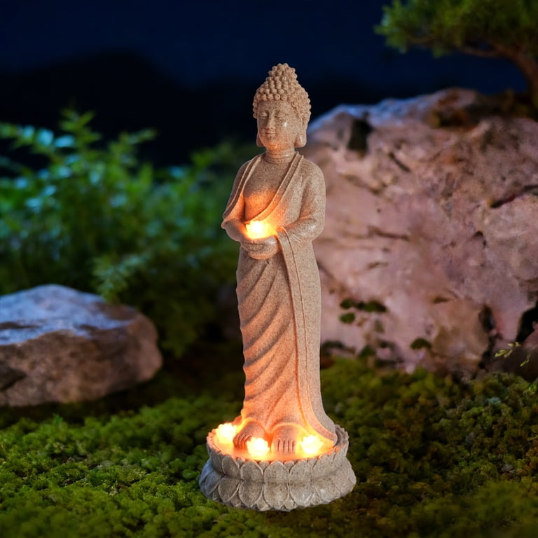 Buddha Statue for Home and Outdoor Decor Solar Powered Flickering