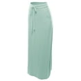 thumbnail image 2 of A2Y Women's Drawstring Waist Side Pockets Rayon Maxi Skirt Light Green 5XL, 2 of 4